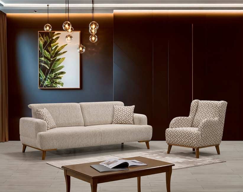 RAHAT ZİRVE 3+3+1 KOLTUK TAKIMI(2 AD.3LÜ RHT248 BEJ+TEKLI RHT247 DESENLI)