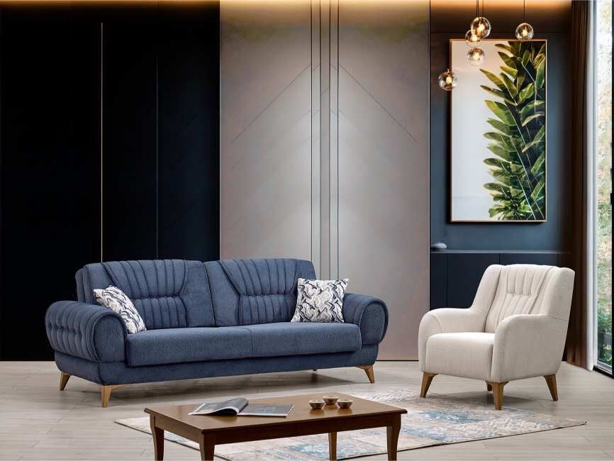 RAHAT HARİKA 3+3+1 KOLTUK TAKIMI(1 3LÜ VE TEKLİ RHT231 P.MAVİSİ+1 3LÜ 227 ACI KAHVE)