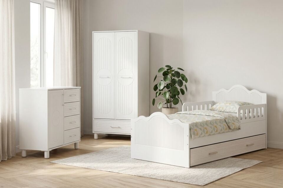 EFENDİ BEBE BAHAR 60*120 BEŞİK SETİ-BEYAZ/BEYAZ(BEŞİK+YATAK+UYKU SETİ+EKO CİBİNLİK)