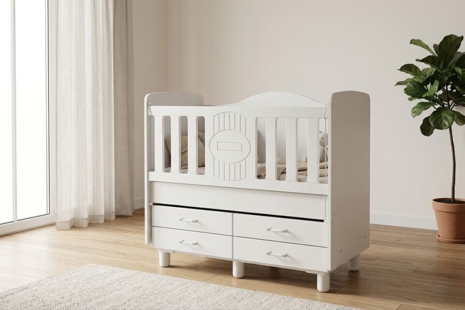 EFENDİ BEBE BAHAR 60*120 BEŞİK SETİ-BEYAZ/BEYAZ(BEŞİK+YATAK+UYKU SETİ+EKO CİBİNLİK)