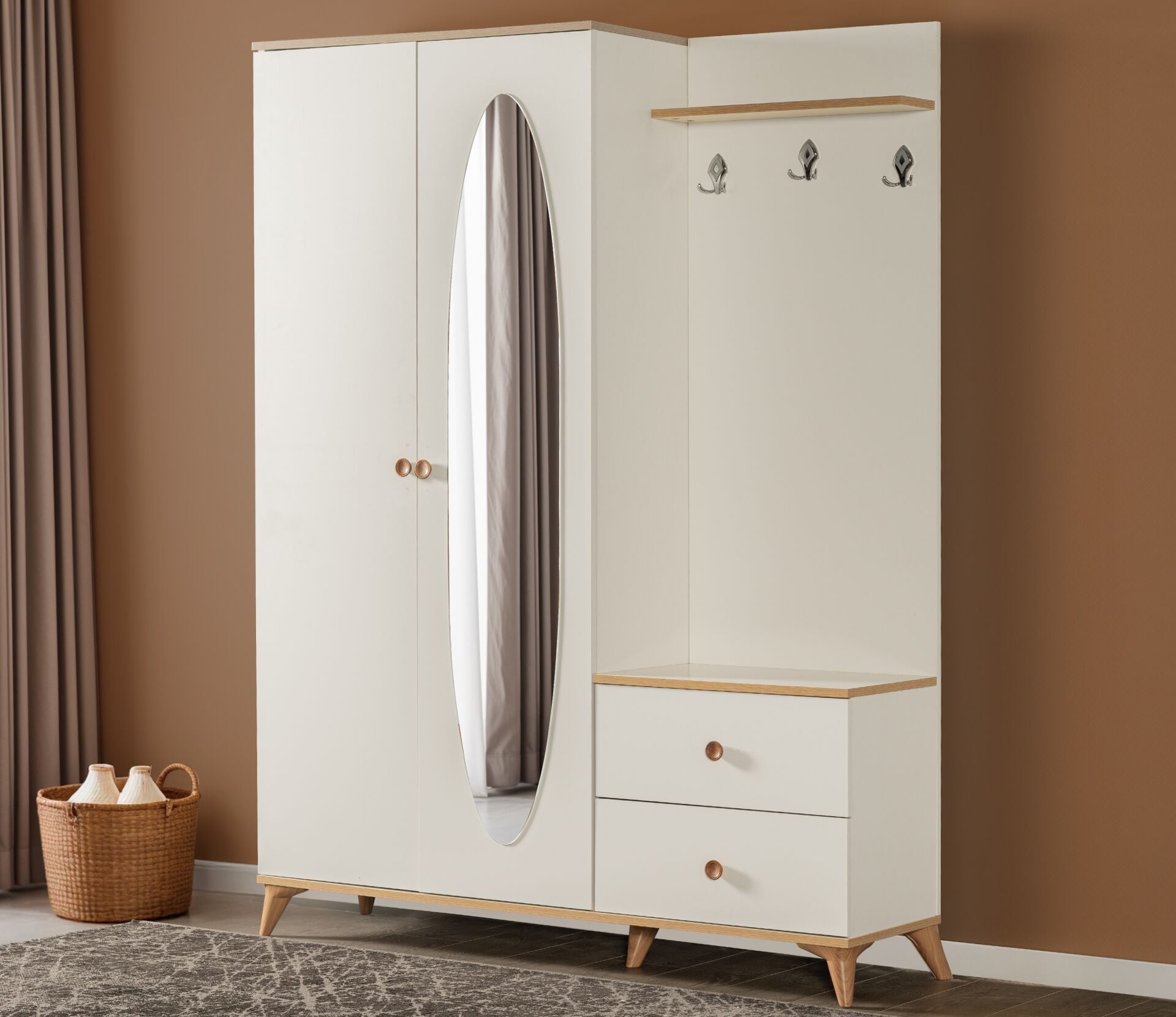 CAPİLON LOFT 3'LÜ KAPAKLI ÇEKMECELİ VESTİYER