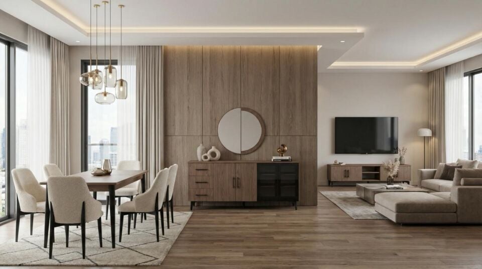 KZN SMART YEMEK ODASI TAKIMI(KONSOL+AYNA+MASA+TV SEHPASI)