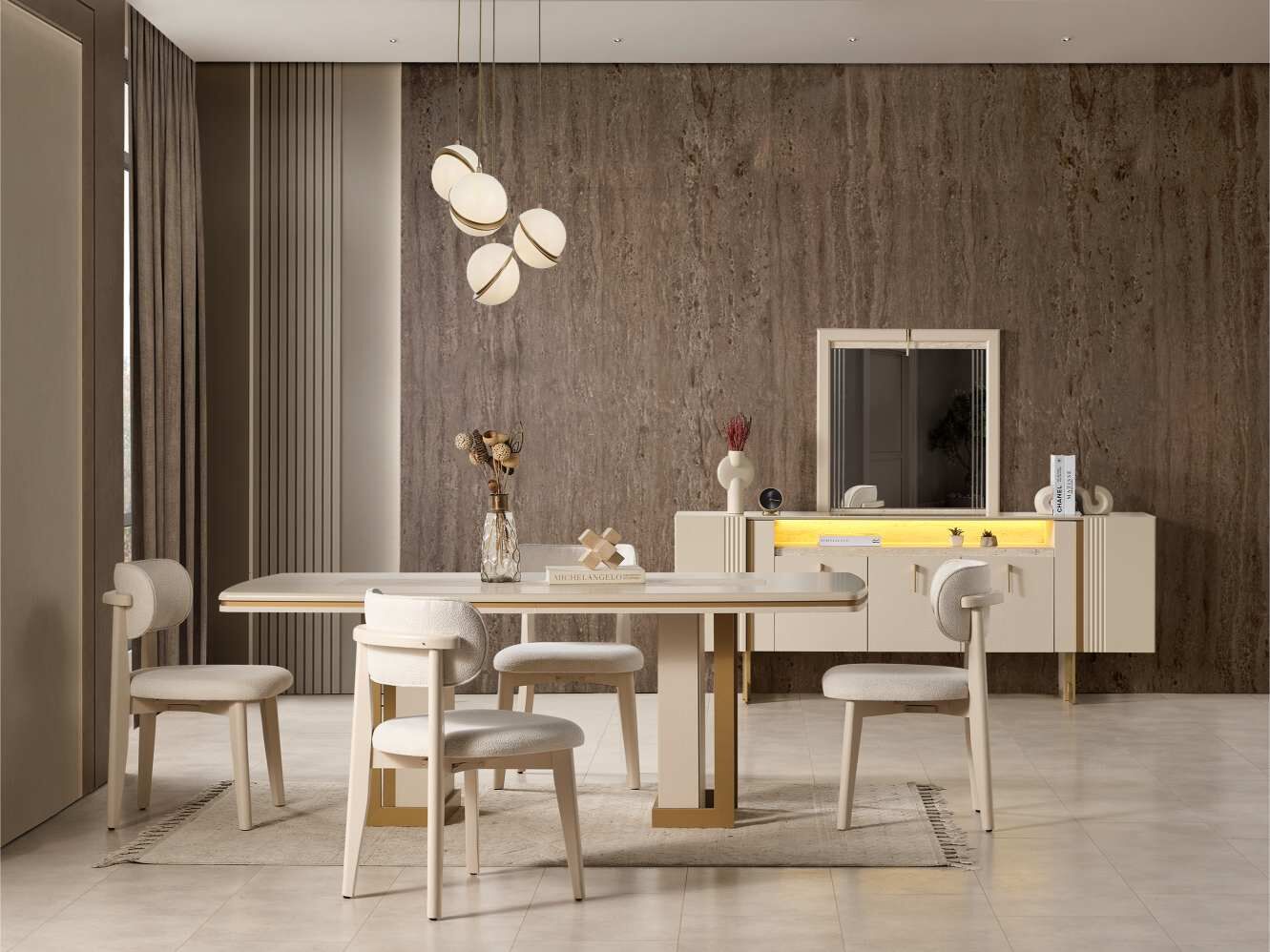 LUCENTE MOSS YEMEK ODASI TAKIMI(VİTRİNLİ ÜNİTE DAHİL)