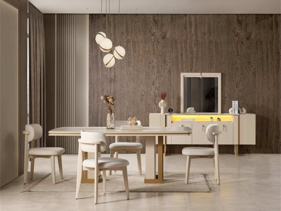 LUCENTE MOSS YEMEK ODASI TAKIMI(VİTRİNLİ ÜNİTE DAHİL)