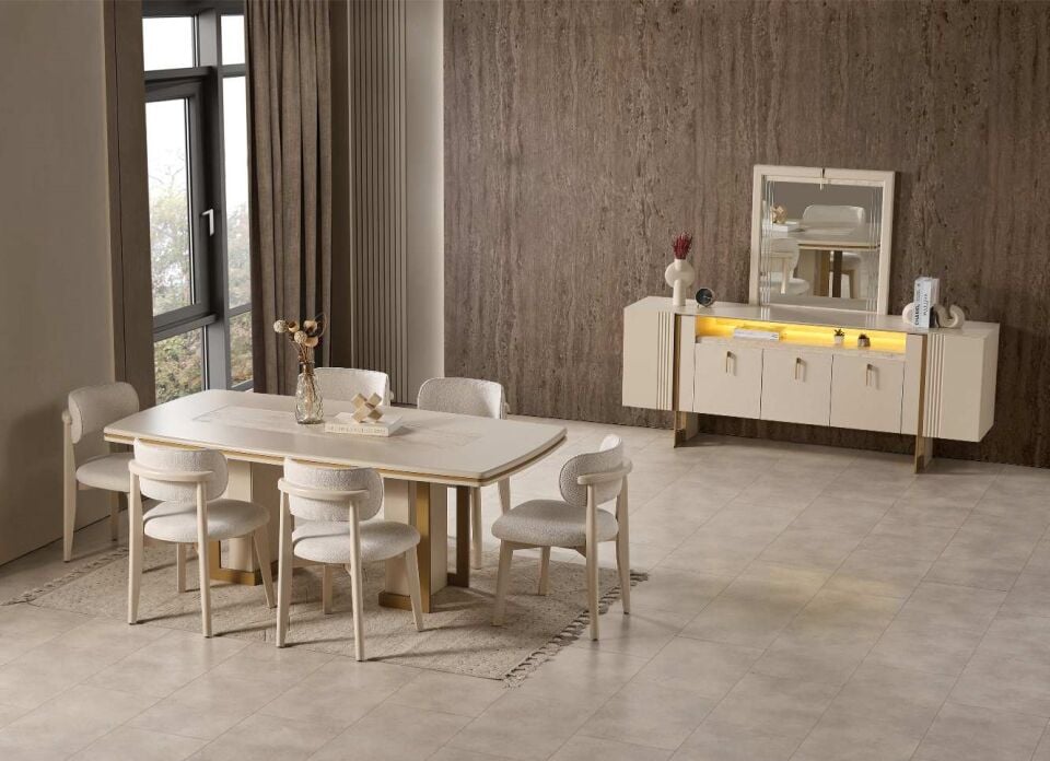 LUCENTE MOSS YEMEK ODASI TAKIMI(VİTRİNLİ ÜNİTE DAHİL)