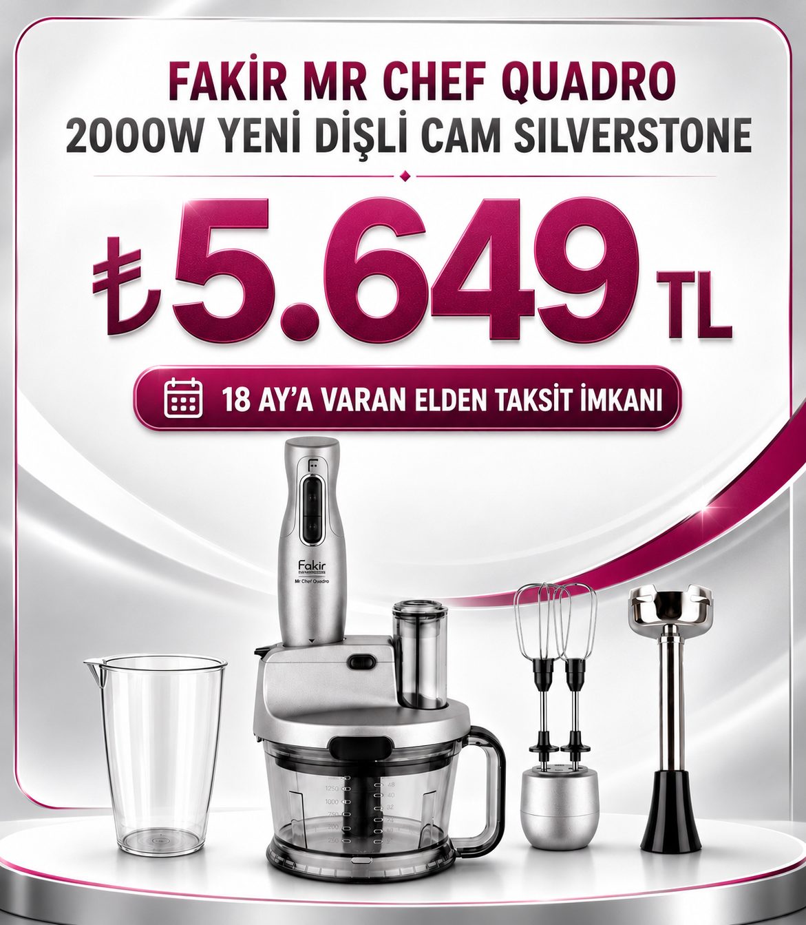 FAKİR MR CHEF QUADRO 2000W YENİ DİŞLİ CAM SILVERSTONE