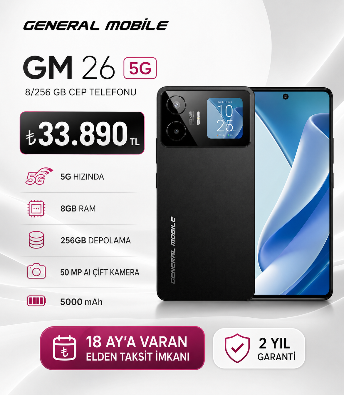 GENERAL MOBİLE GM 26 5G 8/256 GB CEP TELEFONU